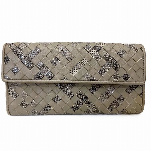 ボッテガ ヴェネタ イントレチャート ヘビ柄 長財布 ユニセックス