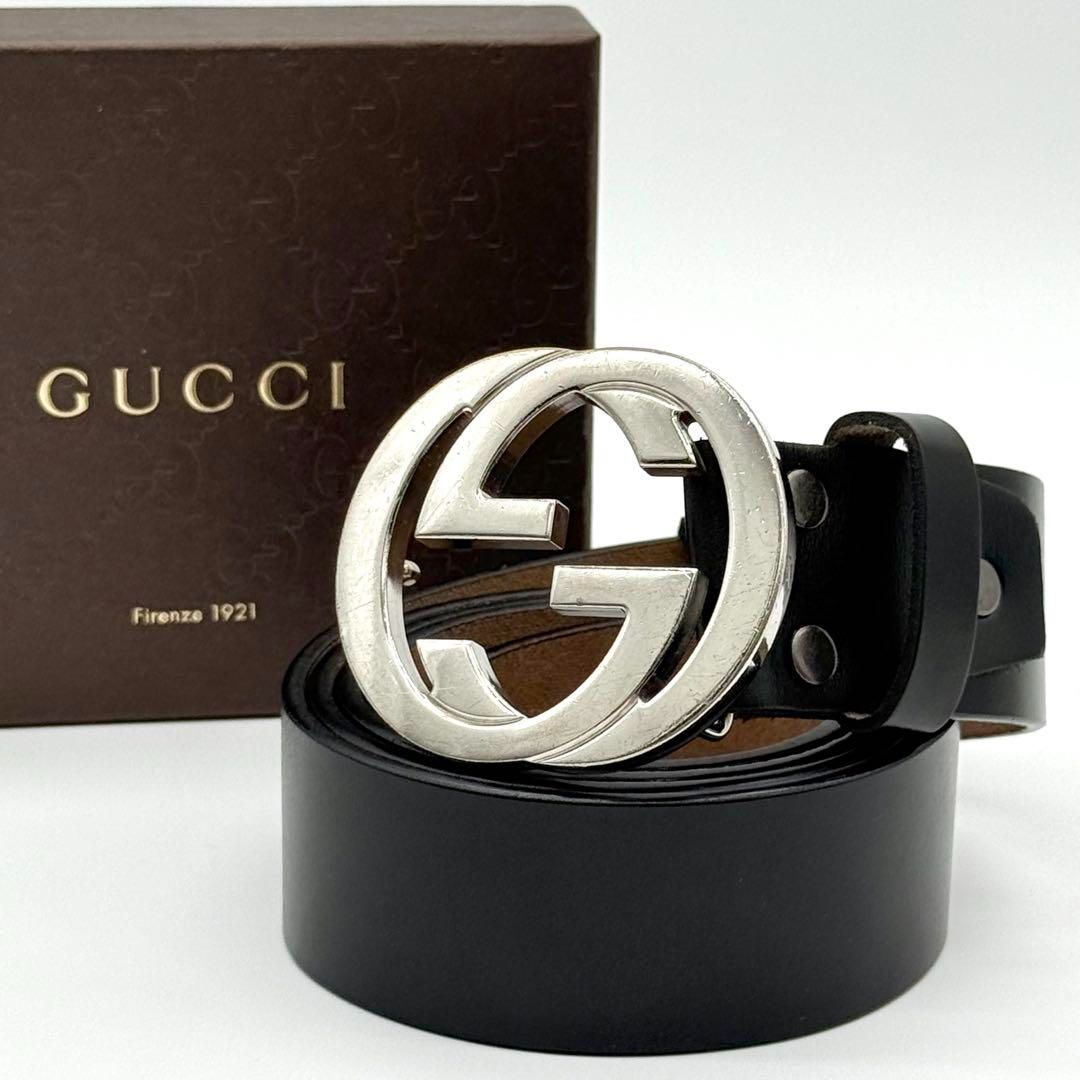 グッチ インターロッキング レザー ベルト シルバー G G ユニセックス 美品】GUCCI インターロッキング GG ベルト ユニセックス