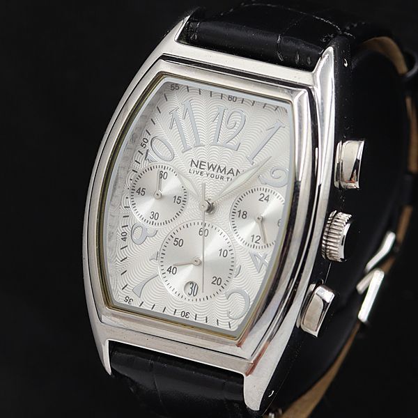 稼働 良品 ニューマン ライブユアタイム QZ シルバー文字盤 クロノ