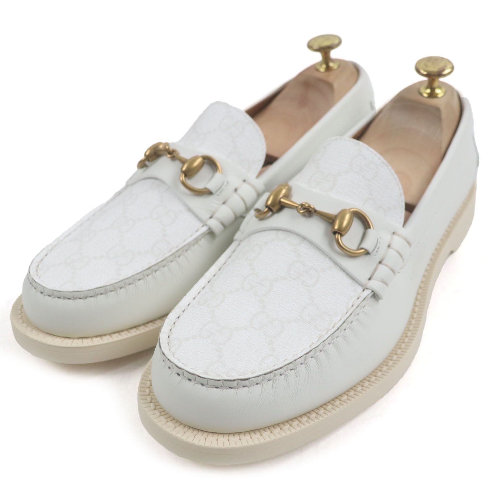 グッチGUCCI ホワイト　ホースビット レザー ローファー 5cmヒール　37 グッチ ホースビット 1953〕ウィメンズ ローファーホワイト