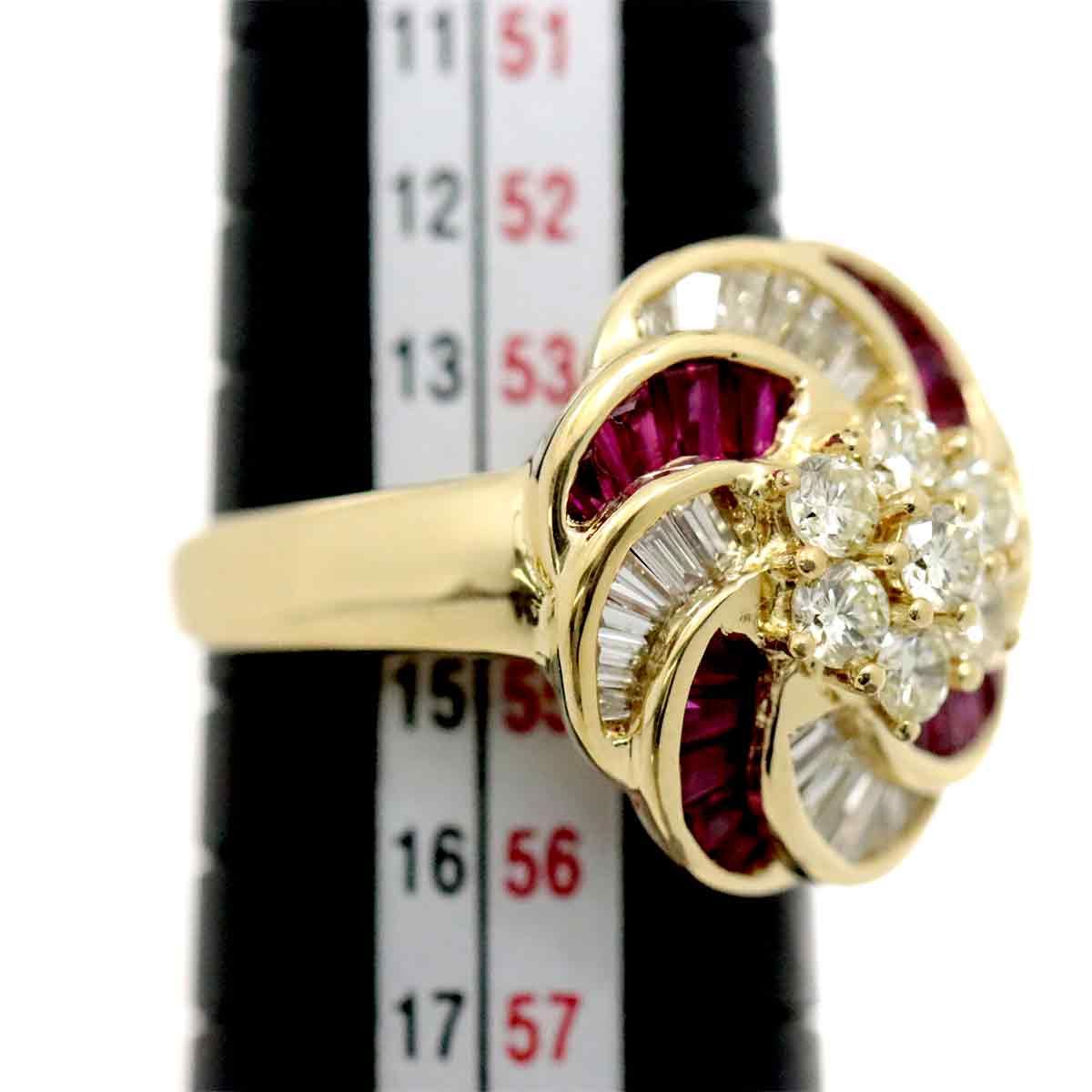 リング 14.5号 ルビー 1.30ct ダイヤ 1.45ct K18 YG イエローゴールド 750 指輪 Ruby Ring 90236214