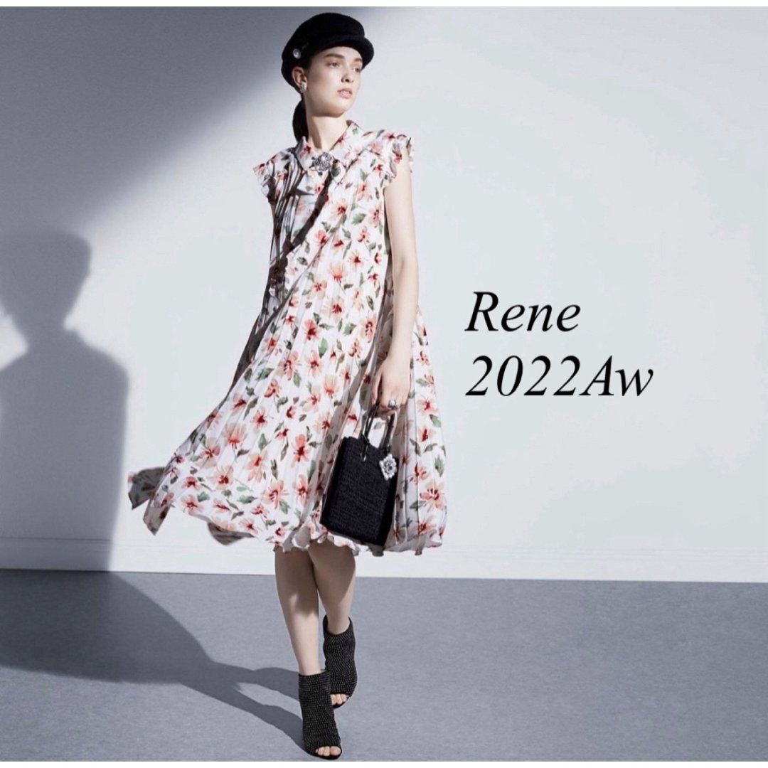 新品 Rene（ルネ） クレマチスフラワープリントプリーツワンピース