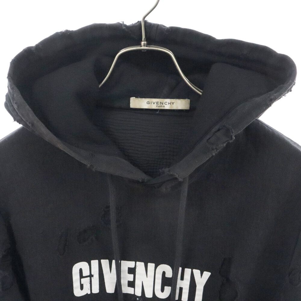 GIVENCHY (ジバンシィ) 18SS Destroyed Logo Pullover BM703A3Y0S ヴィンテージ加工デストロイパーカー  フーディー ブラック - メルカリ