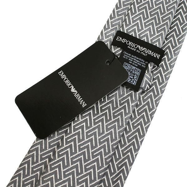 【新品未使用】エンポリオアルマーニ ネクタイ　necktie ブラック系 未使用級】エンポリオアルマーニ ロゴ刺繍 ブラックシルバー