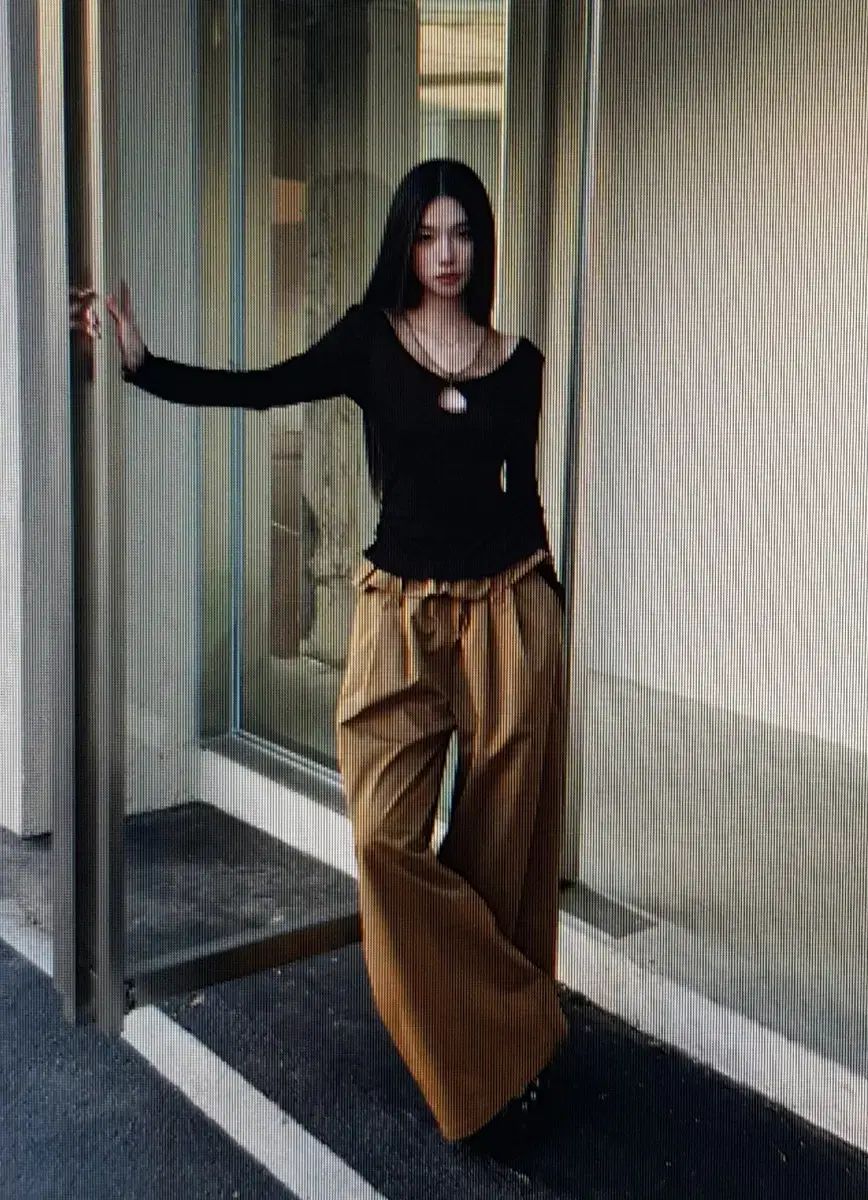 国際配送 ワイド パンツ ＆ シースルー メッシュ 長袖Tシャツ セット