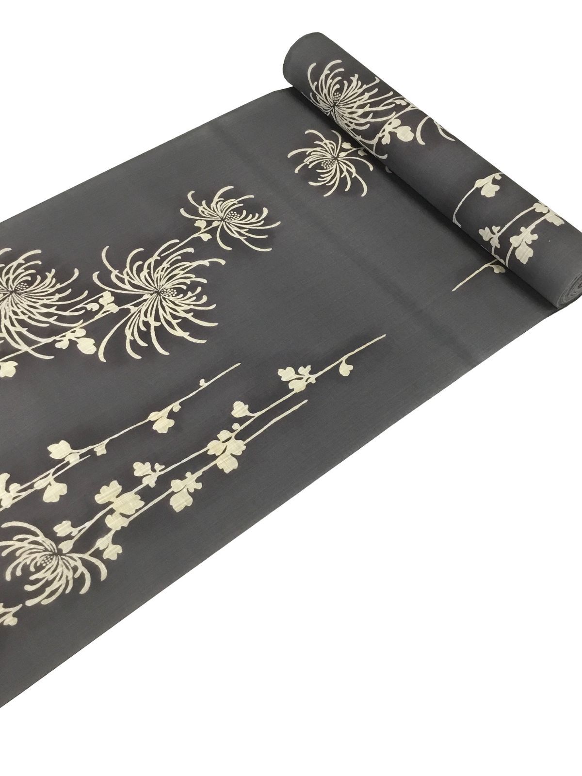 三勝染 注染型染め ゆかた 綿 素鼠地 菊柄 浴衣 反物 9674