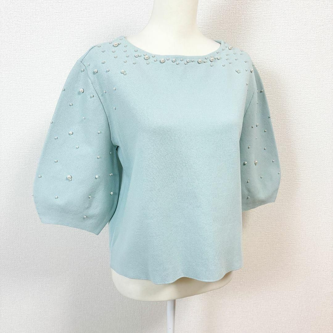 タグ付き♥ トゥービーシック 7分袖ニットソー 40 パール ミント