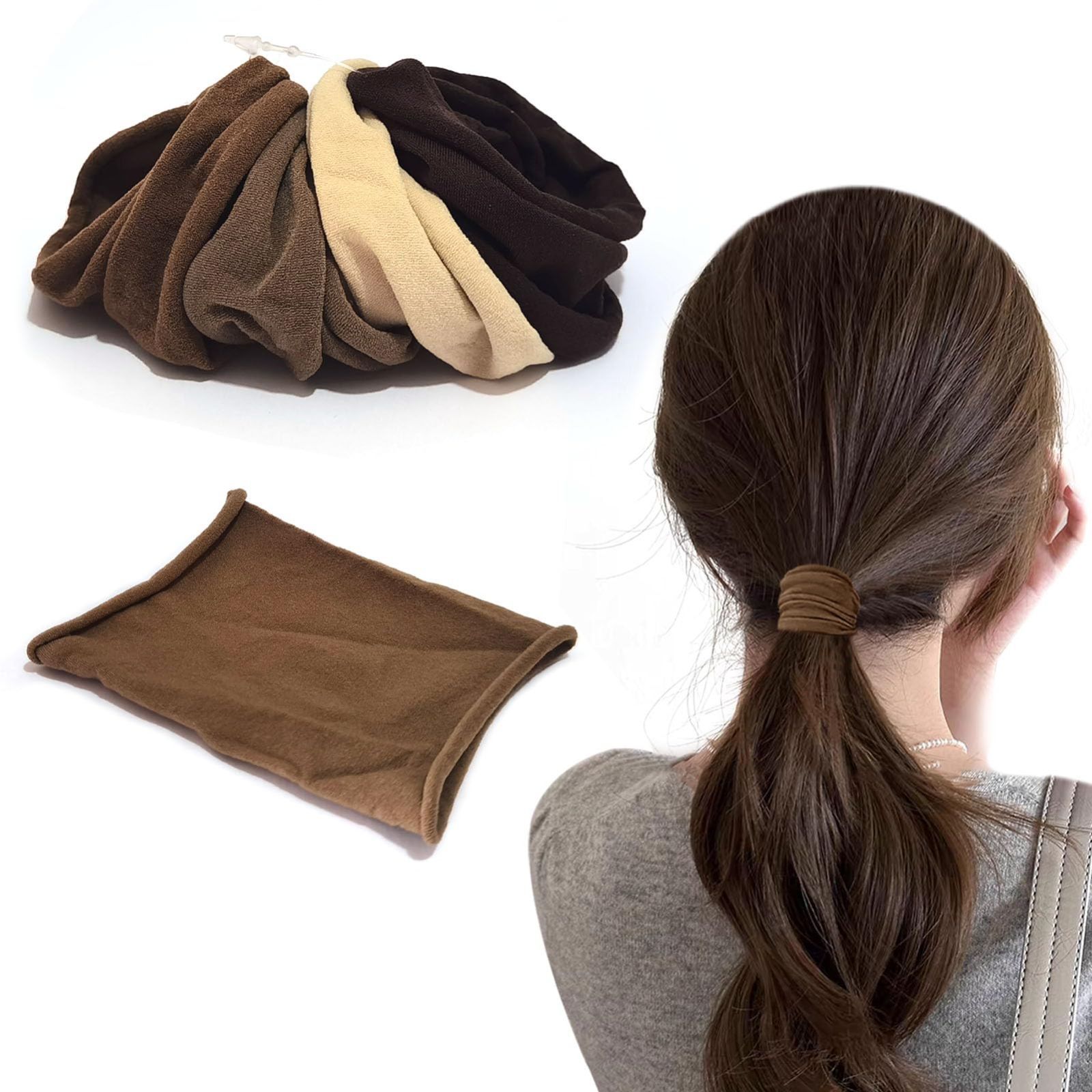 ブラウン系 Yokosen ヘアゴム 茶色 髪ゴム 跡がつかないコム 4本セット ヘアゴム おしゃれ 韓国風 シンプル 髪留め ゴム 太め 柔らかい 頭が痛くならない 切れないゴム よく伸べるゴム ヘアリング ポニーテールリング お団子ゴム ファクション 小物