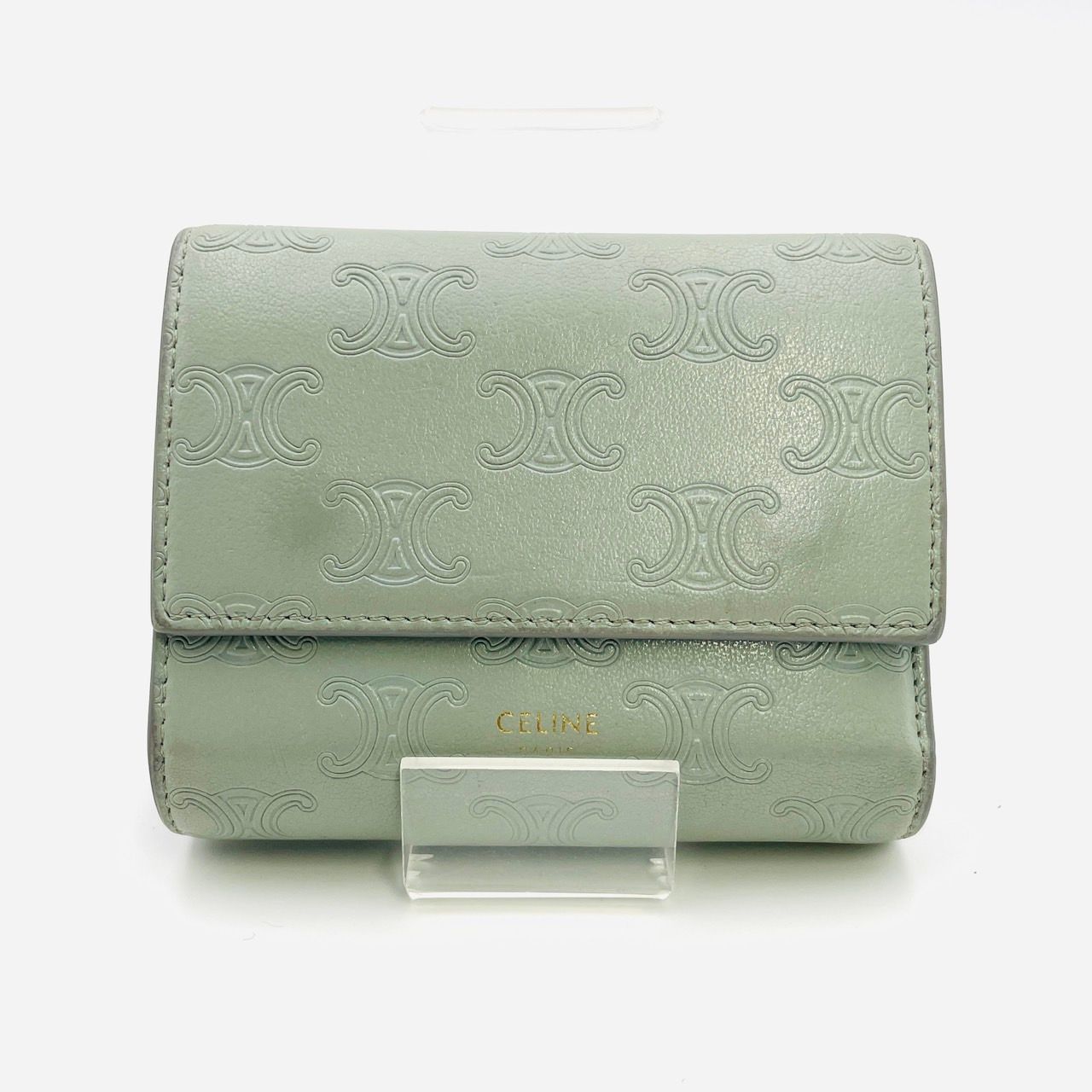 セリーヌ CELINE トリオンフ ミニ財布 グレー 三つ折り財布 レザー ロゴ 7-4-778