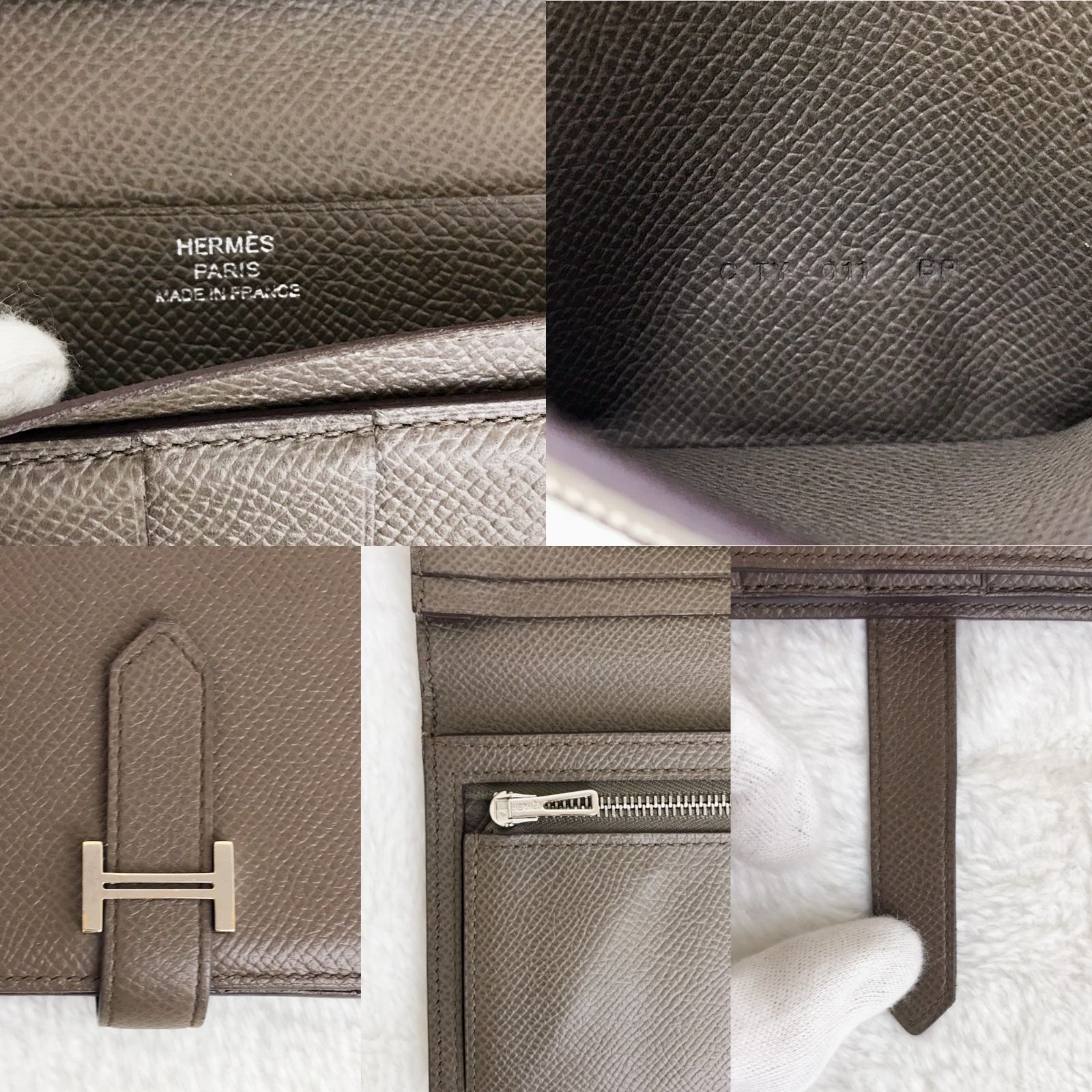 エルメス HERMES べアンスフレ グレージュ系 二つ折り財布 長財布 人気