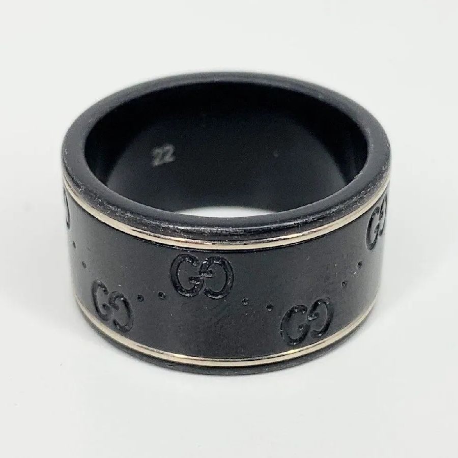 グッチ GUCCI 美品 アイコン リング ワイド ブラックコランダム 22号 GUCCI グッチ GG アイコン ワイド ブラックコランダム リング 指輪 #22