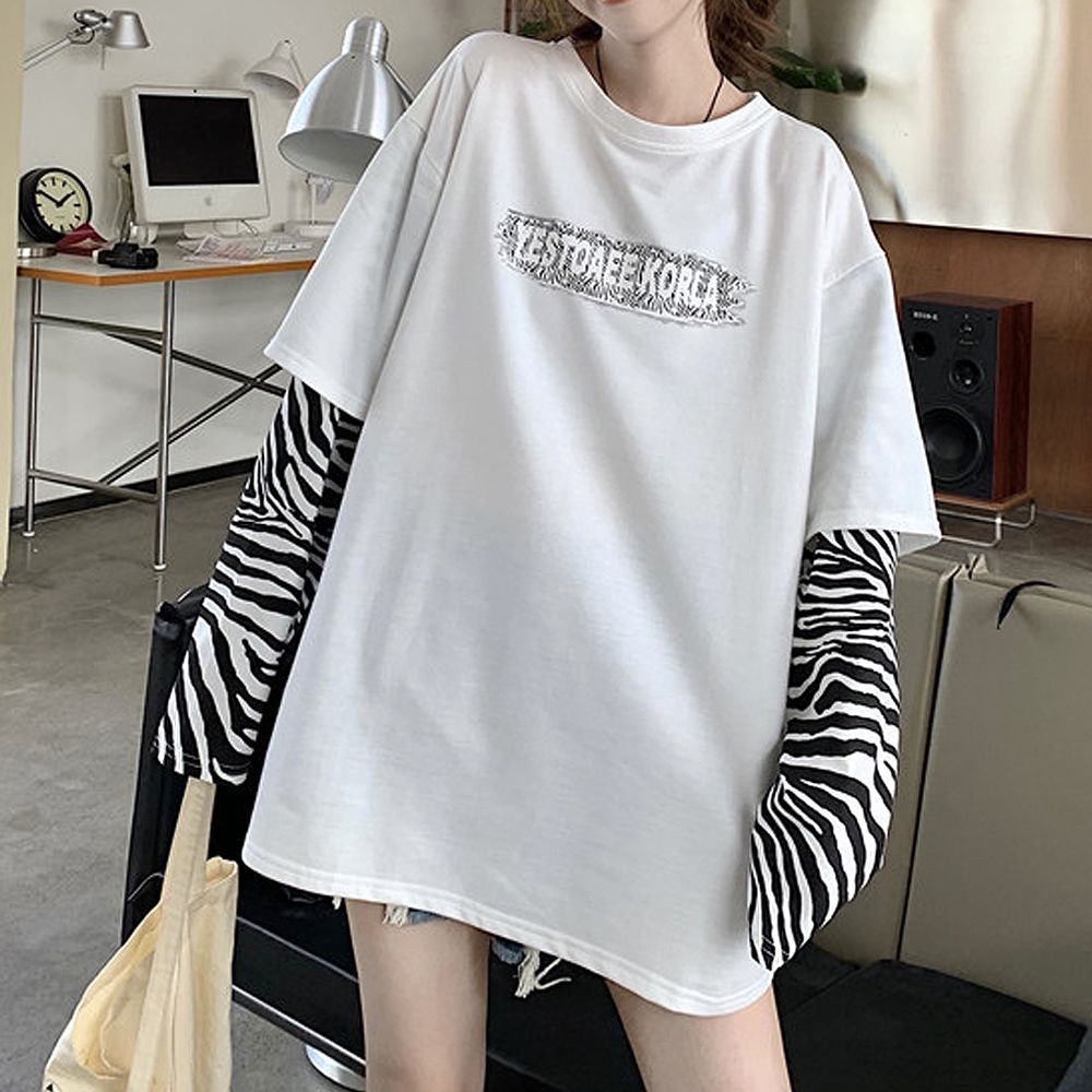Tシャツ レディース トップス 重ね着風 カットソー ゼブラ柄