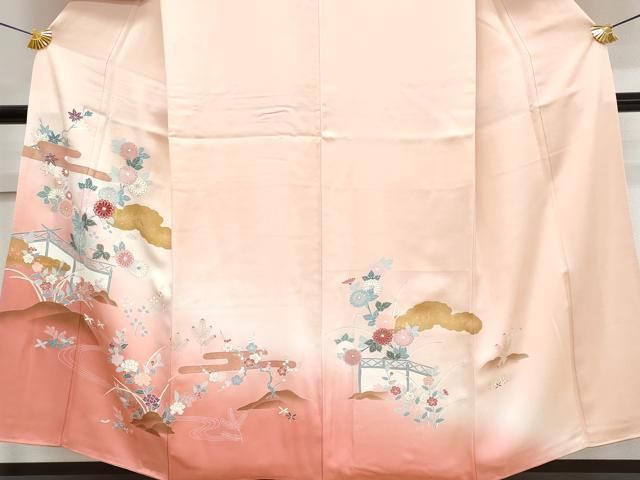 平和屋着物○訪問着 絞り 雲取り花文 暈し染め 金彩 正絹