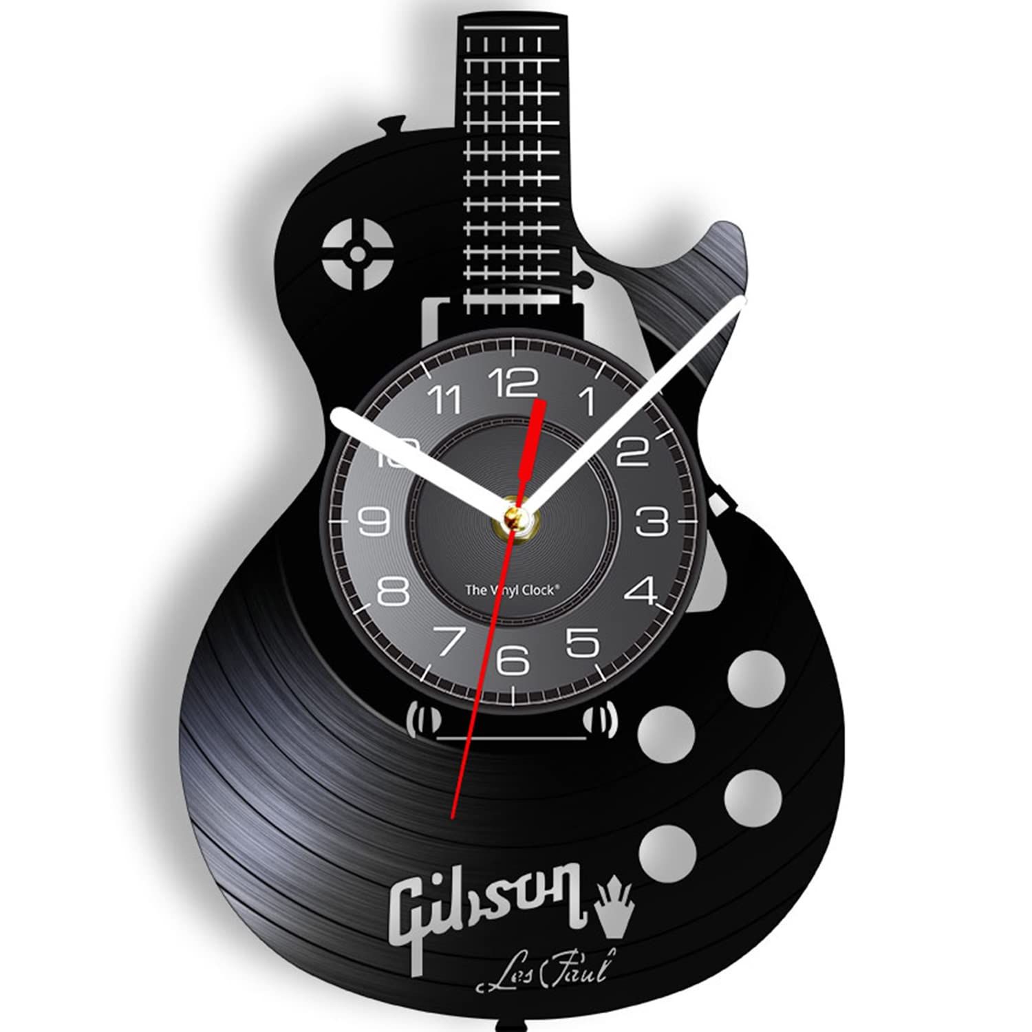 Timethink アコースティックギター 30.5 cm ビニール レコード 壁掛け時計 壁アート 寝室 ホーム インテリア 壁装飾 音楽吊り下げ ナイトライト 壁掛け時計 時計 電池式 ロックンロール 音楽ギフト 男性用 洞窟 [ライトなし]