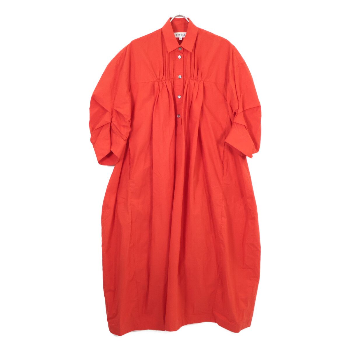 ENFOLD エンフォルド 23SS 300GS433-1870 ｵﾚﾝｼﾞ ｺｯﾄﾝ TACK SLEEVE SHIRTS DRESS 36