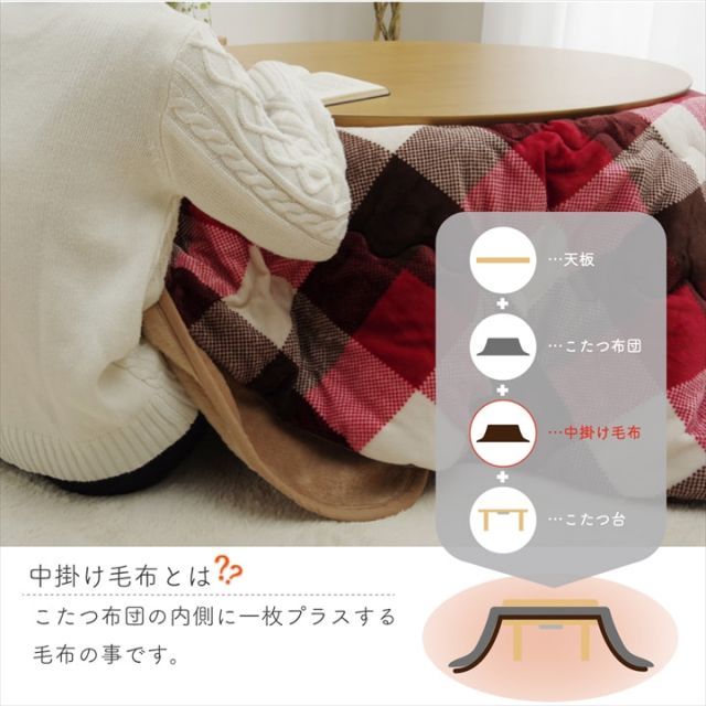 こたつ布団用 中掛け毛布 洗える 円形 アクリル 約90cm