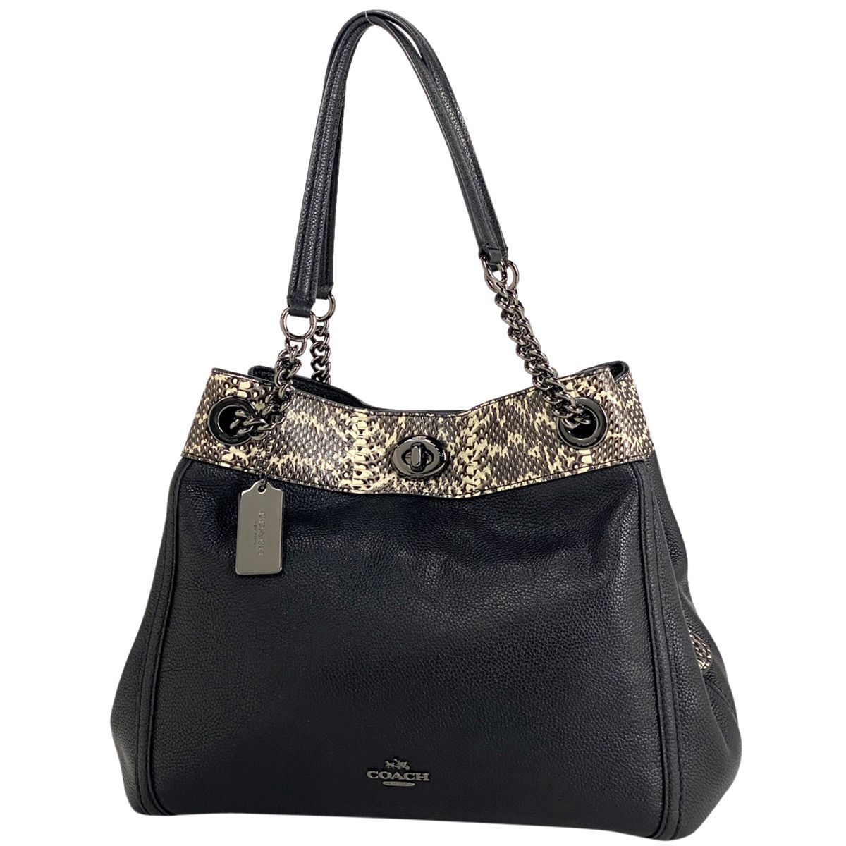 コーチ COACH ロゴ ショルダーバッグ パイソン柄 型押し ターンロック 