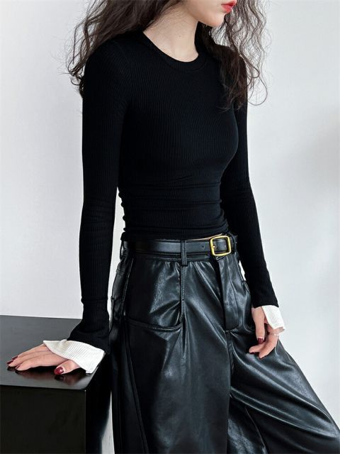 ニットトップス 気質 大人気 スリム ホーンスリーブ Tシャツ (T)