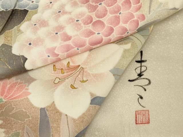 平和屋着物○京友禅の第一人者 松井青々 訪問着 草花文 暈し染め 金彩