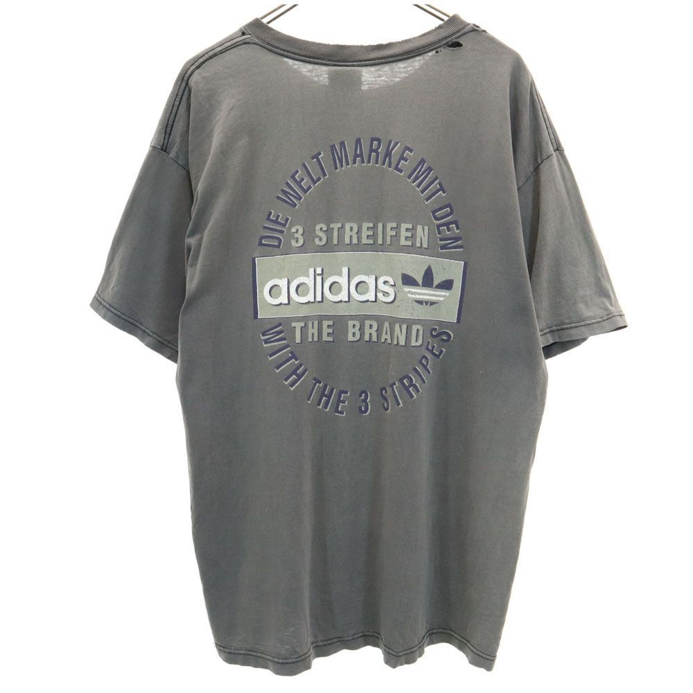 アディダス 90s トレフォイルロゴ オールド USA製 バックプリント 半袖 Tシャツ L グレー adidas メンズ 古着 【240405】 メール便可