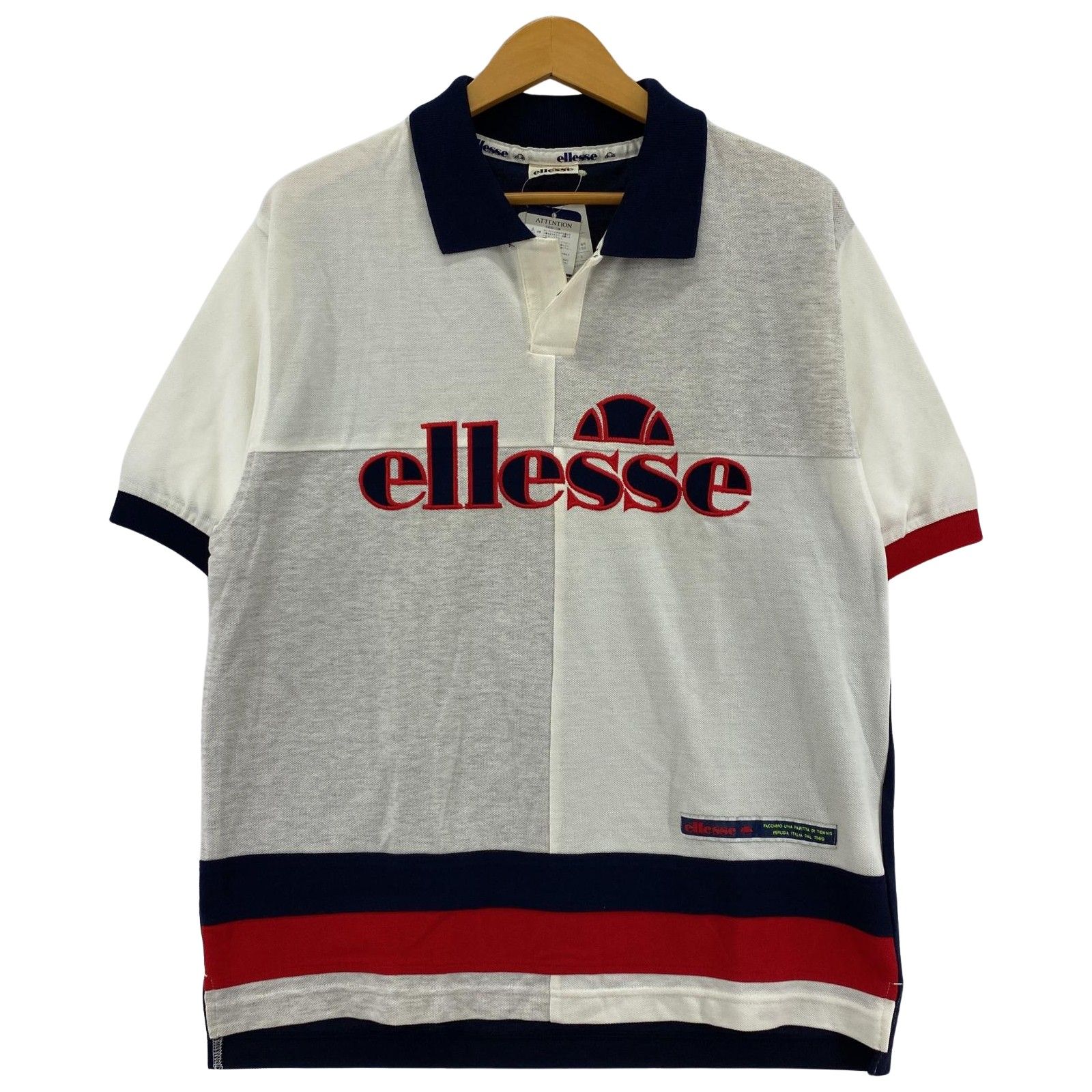 ellesse エレッセ タグ付きポロシャツ sizeS/ネイビー×ホワイト×レッド メンズ