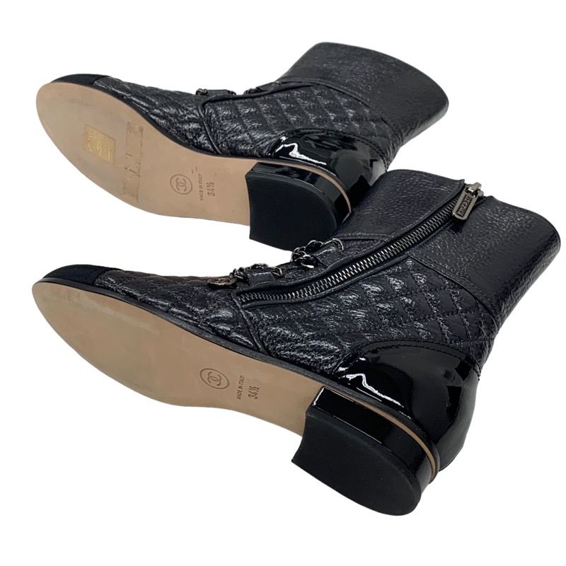 シャネル CHANEL ブーツ ショートブーツ 靴 シューズ レザー ブラック 黒 ココマーク チェーン マトラッセ
