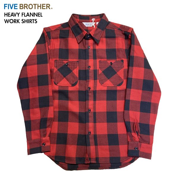FIVE BROTHER ファイブブラザー 2024年モデル 152161  バッファロー チェックシャツ ヘビーフランネル 長袖シャツ RED 　Mサイズ