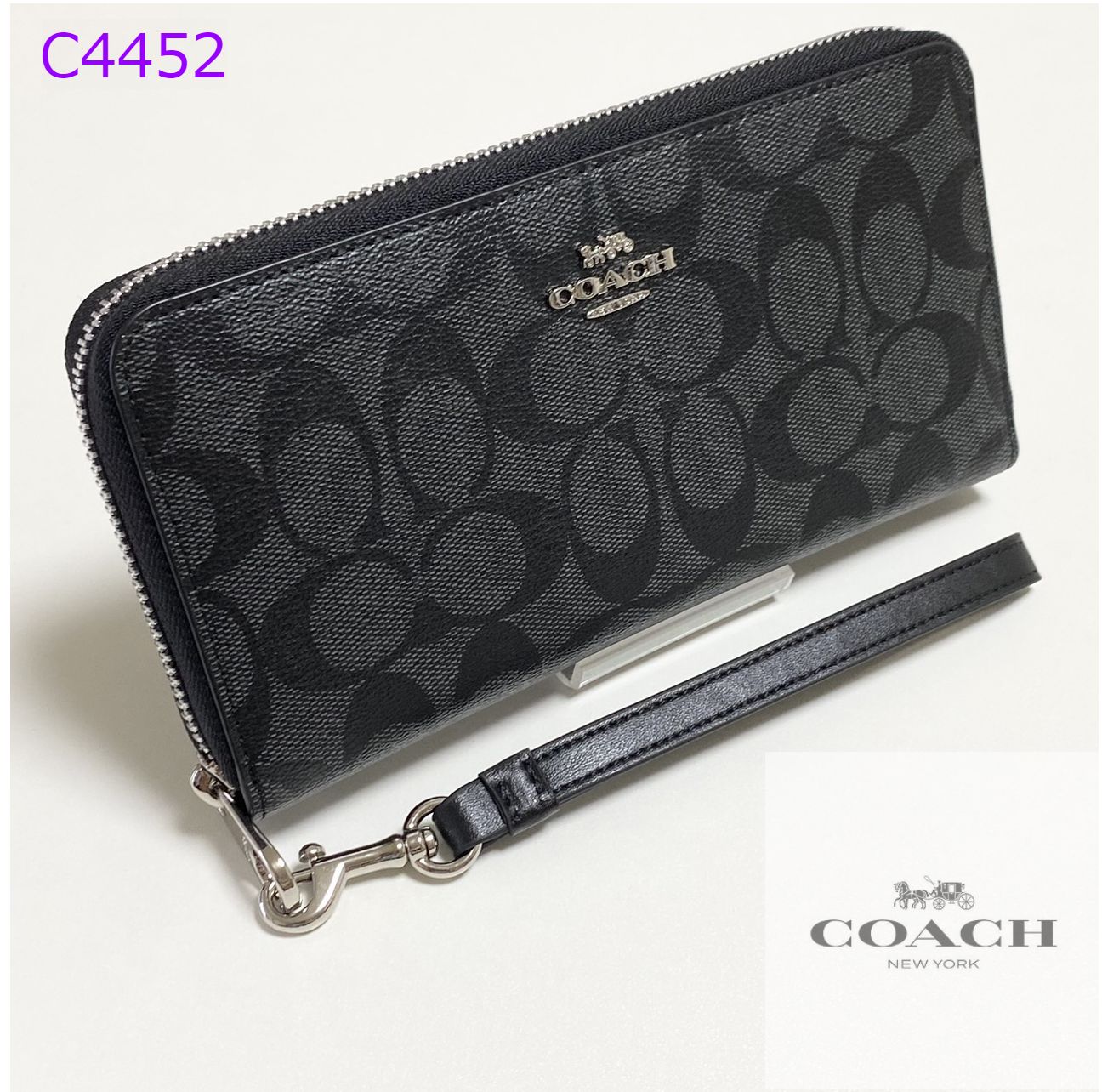 COACH 長財布 シグネチャー ロング ジップ C4452 ブラックスモーク