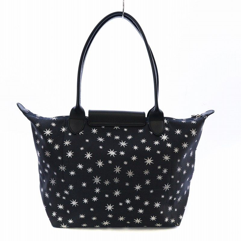 ロンシャン LONGCHAMP LE PLIAGE ETOILE ル プリアージュ エトワール トートバッグ ハンド S 星柄 総柄 ナイロン レザー  紺 ネイビー 2156419 /AQ