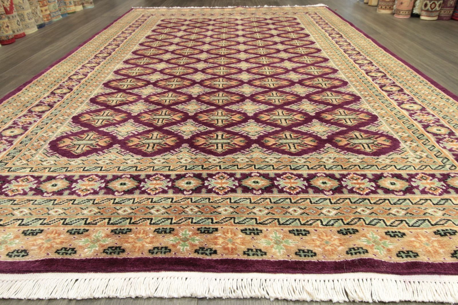 パキスタン手作りラグ 高級ラグ カーペット 艶々ふかふか パキスタン手織り絨毯 トルクメン