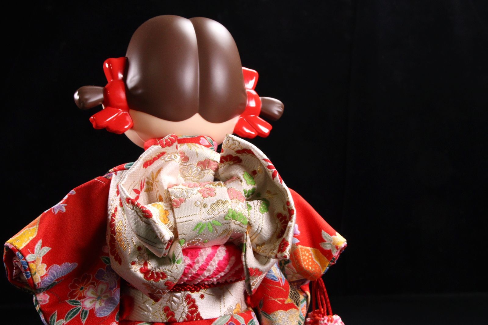 不二家 ペコちゃん ポコちゃん 晴れ着人形 31.5cm ガラスケース付 昭和