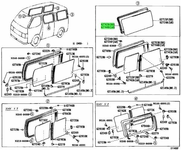 トヨタ 純正 ハイエース レジアスエース サイドリヤウインドウ ウエザストリップ WEATHERSTRIP SIDE REAR WINDOW 62743-95J12 TOYOTA