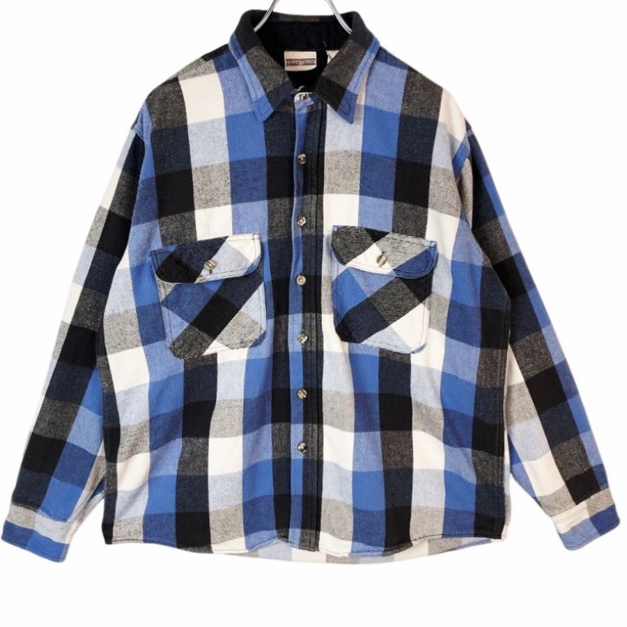 80s90sフィールドアンドストリームField&Stream長袖シャツジャケットフランネルシャツゴツネル裏地キルティング中綿チェック青ブルー