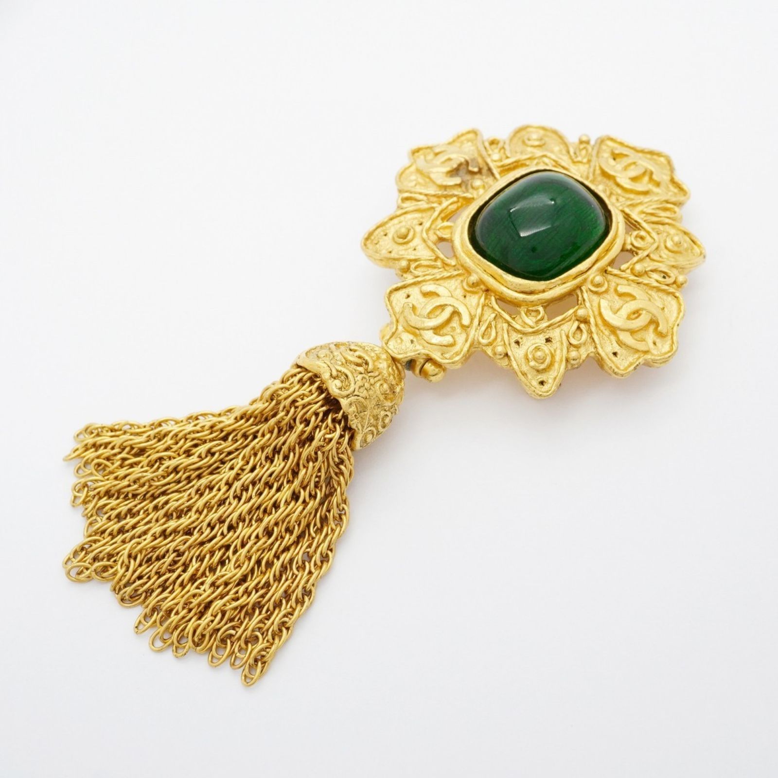 シャネル Chanel シャネル ブローチ ココマーク GPメッキ カラーストーン ゴールド グリーンレディース