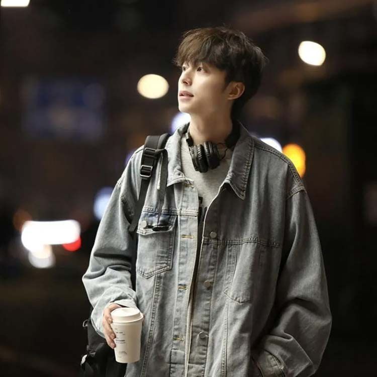 デニムジャケット Gジャン メンズ 春秋 韓国 スリム フィット ソリッドカラー カジュアル ブルー ブラック | [] 大きいサイズ デニムジャケットメンズ スリム