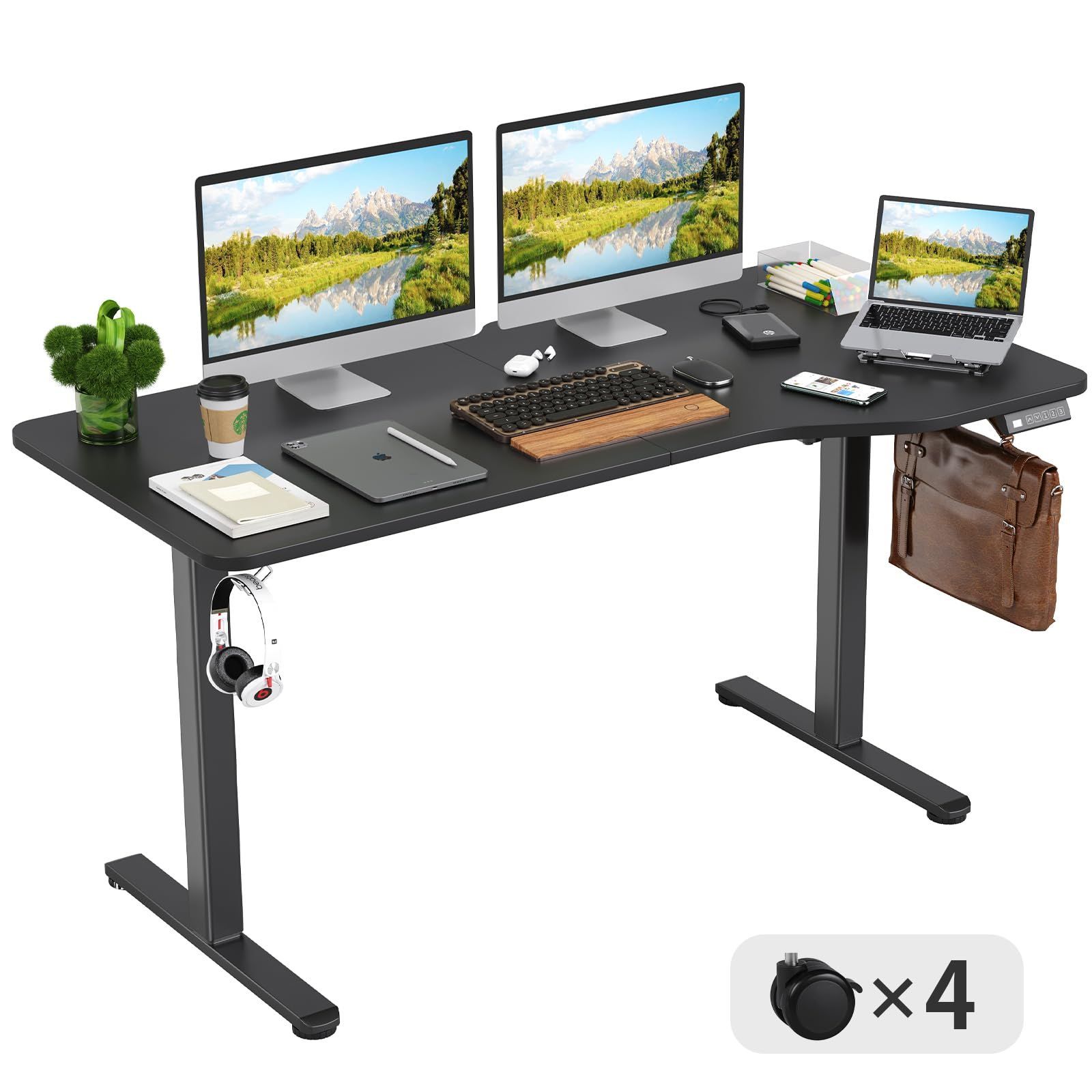 pcデスク 机 オフィスデスク パソコンデスク 上下自動昇降 作業机 静音 テレワーク メモリー機能 幅140 電動昇降デスク x 耐荷重80kg 奥行き70 幅140cm x スタンディングデスク 高さ72-122cm 昇降式デスク ブラック 天板 電