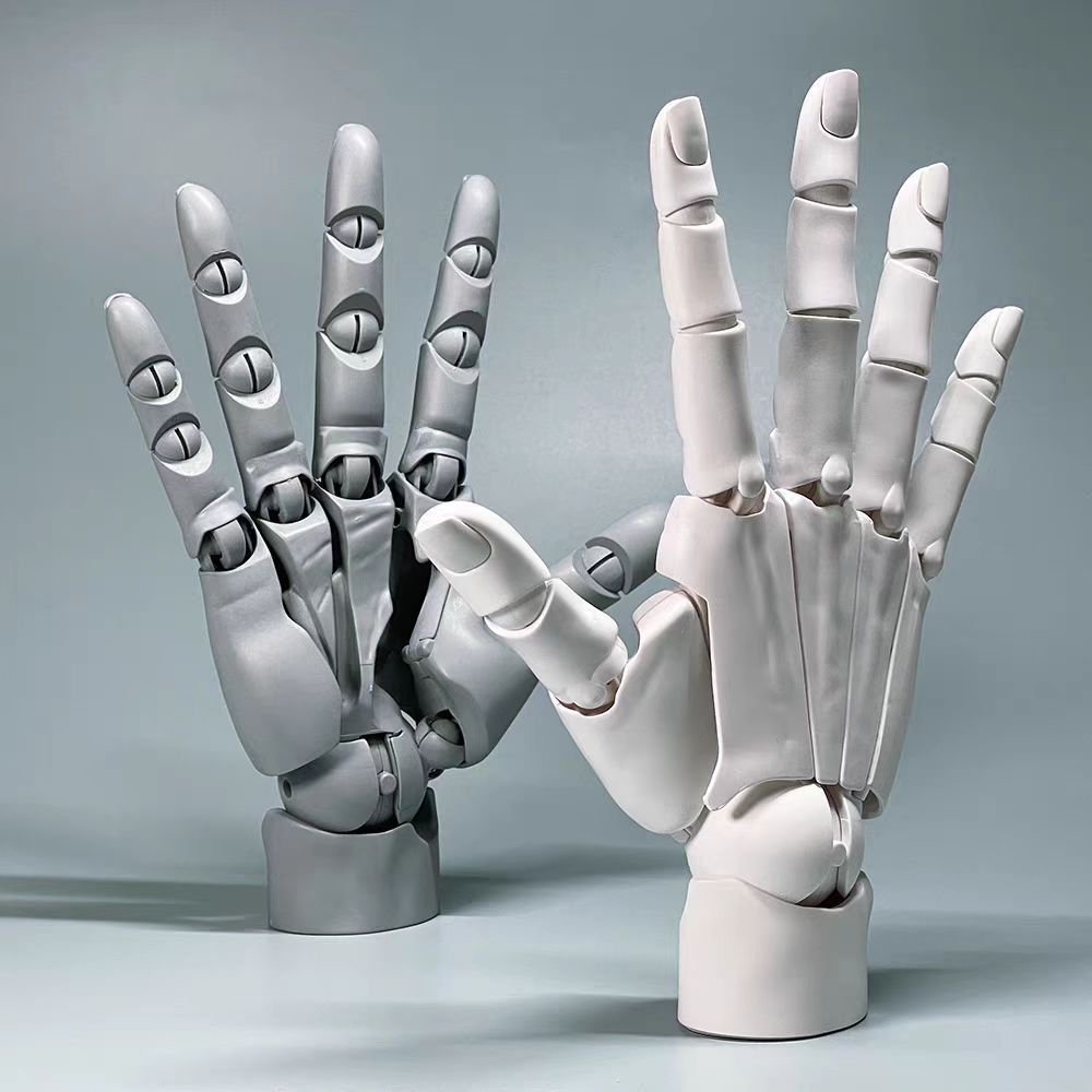 ハンドモデル 1:1 関節式ハンド  右手  可動ジョイント  ベース付きマネキンハンド DIY PVC ABS ハンドモデル デッサン フィギュア モデル マネキンの手 描画、絵画、スケッチ、グレー  ホワイト