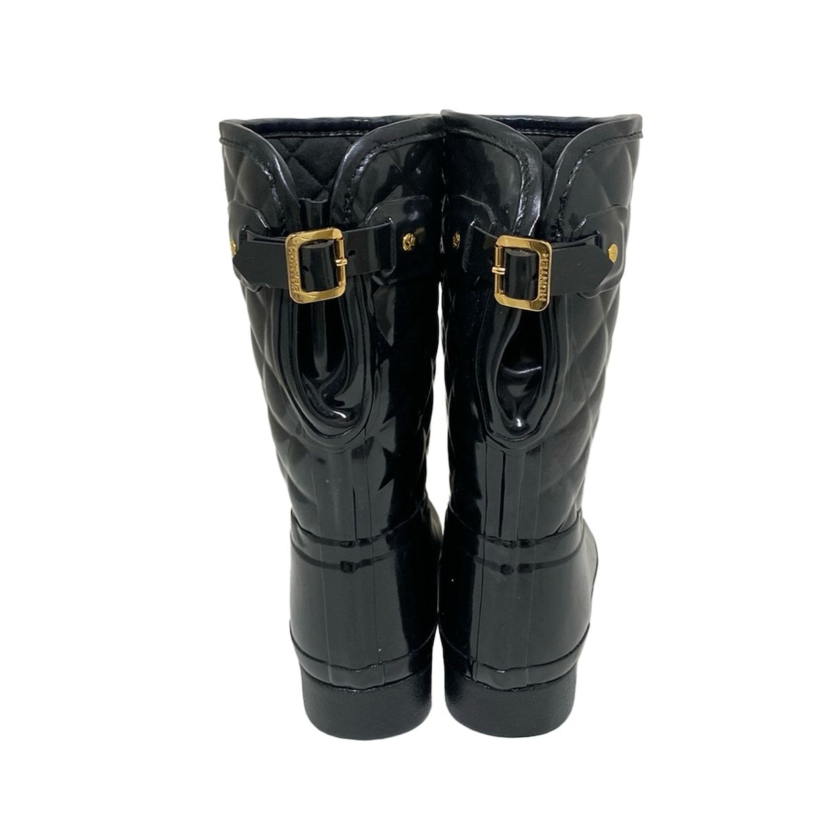 自宅でゆっくり試着！ HUNTER ハンター レインブーツ UK 5 レディース - 黒 キルティング インソール取外し可 愛