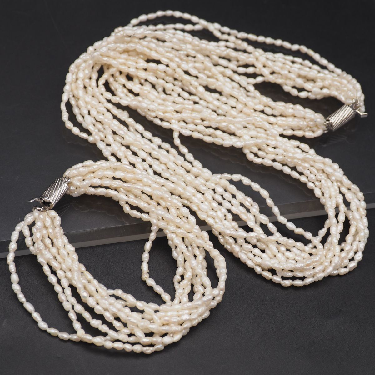 G241 淡水真珠 パール SV刻印 ネックレス ブレスレット セット 10連 デザイン シルバー 6月誕生石