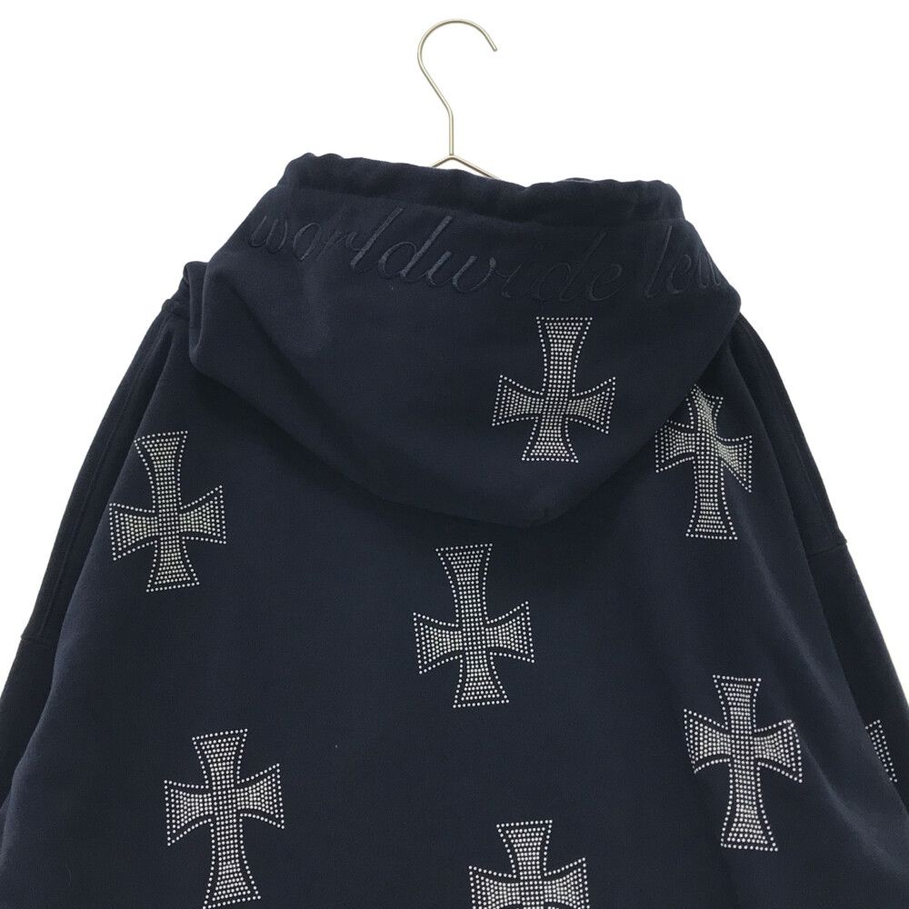 UNKNOWN (アンノウン) Navy Cross Rhinestone Zip Hoodie ネイビー 