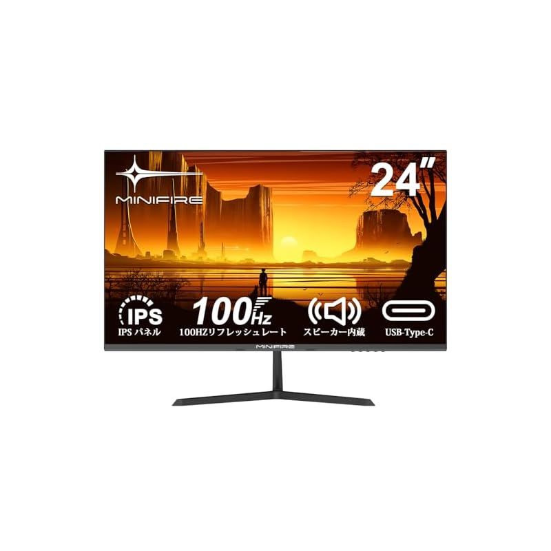 Minifire モニター24インチ IPS 100Hz ディスプレイ スピーカー内蔵 フルHD Adaptive Sync HDR10 sRGB 110% ブルーライト軽減 フリッカーフリー VESA対応 フレームレス HDMI USB Type-C ポ 0