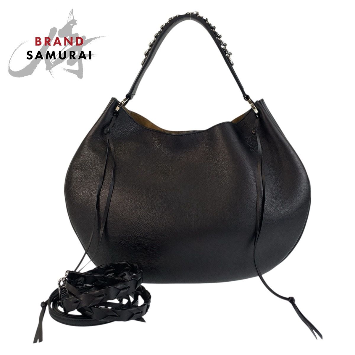 LOEWE ロエベ アナグラム フォーチュン ホーボー ブラック 黒 シルバー金具 レザー ショルダーバッグ 2way レディース 503586