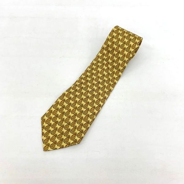 HERMES ネクタイ 7612 シルク パイナップル フルーツ 総柄 ビジネス オフィス 二次会 カジュアル メンズ イエロー エルメス DF14573