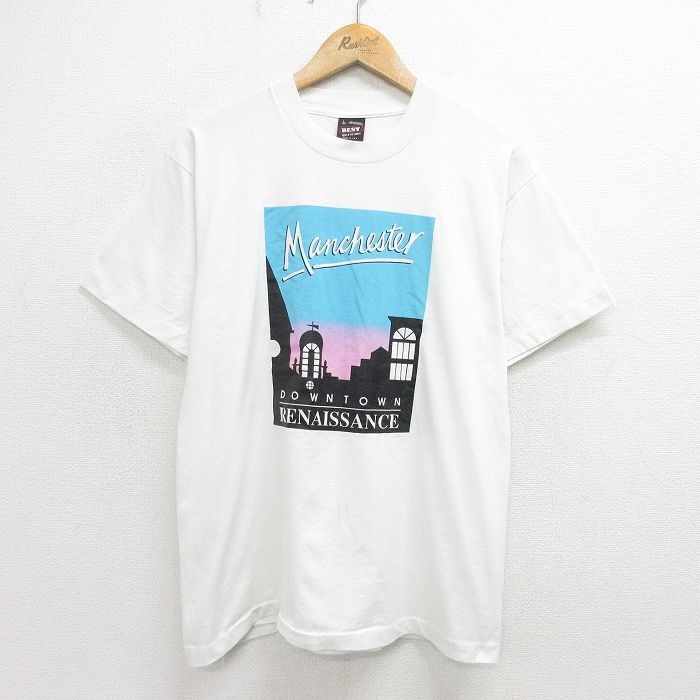 L/古着 フルーツオブザルーム 半袖 ビンテージ Tシャツ メンズ 90s マンチェスター クルーネック 白 ホワイト 24jun08 中古