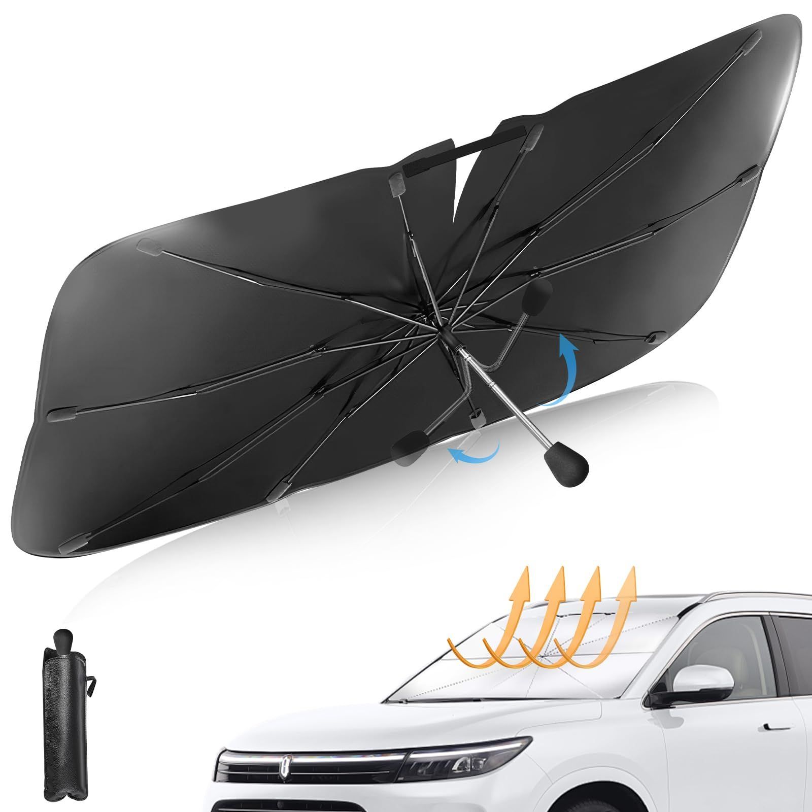 車用サンシェード 車用パラソル 折り畳み式 傘型 車 フロント 遮光フロントシェード 車用傘式サンシェード フロントガラス用 10本骨 日よけ 遮光 遮熱 UV 紫外線カット カー用品 車中泊 プラ