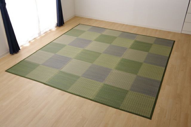 い草ラグ 花ござ カーペット ラグ 6畳 格子柄 市松柄 ピーア ブルー 団地間6畳 約255×340cm ブルー 代引不可