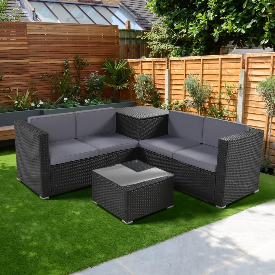 ガーデンファニチャー 4点 収納付き ガーデン クッション付き ラタン調 ソファ yew4