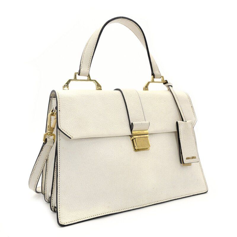 ミュウミュウ MIU MIU ハンドバッグ2Way レザー クロスボディ オフホワイト ゴールド金具 7-9-149