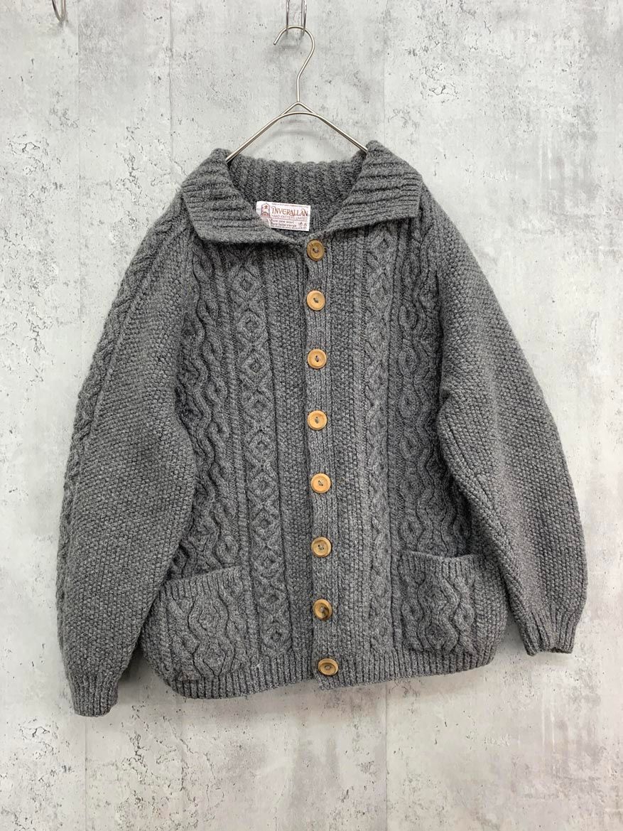 INVERALLAN インバーアラン ケーブル編み スコットランド製 カーディガン グレー ◆ ◎レディース