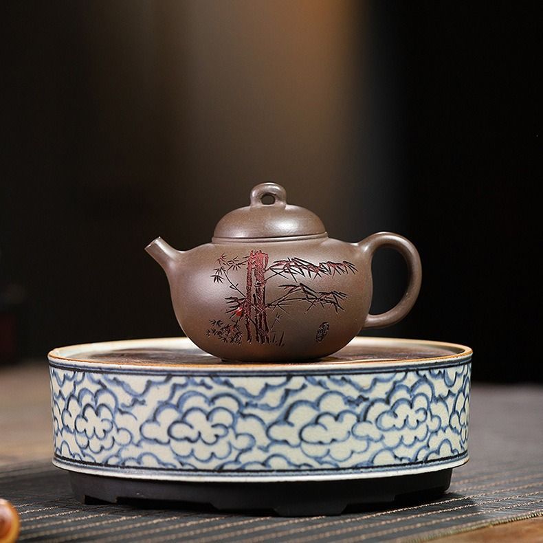 中國宜興 紫砂壺 急須 茶壺 茶器 茶道具 在銘 梅の壺（茶壷 急須
